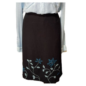 Style & Co Linen Skirt Floral Embroidery Black Blue